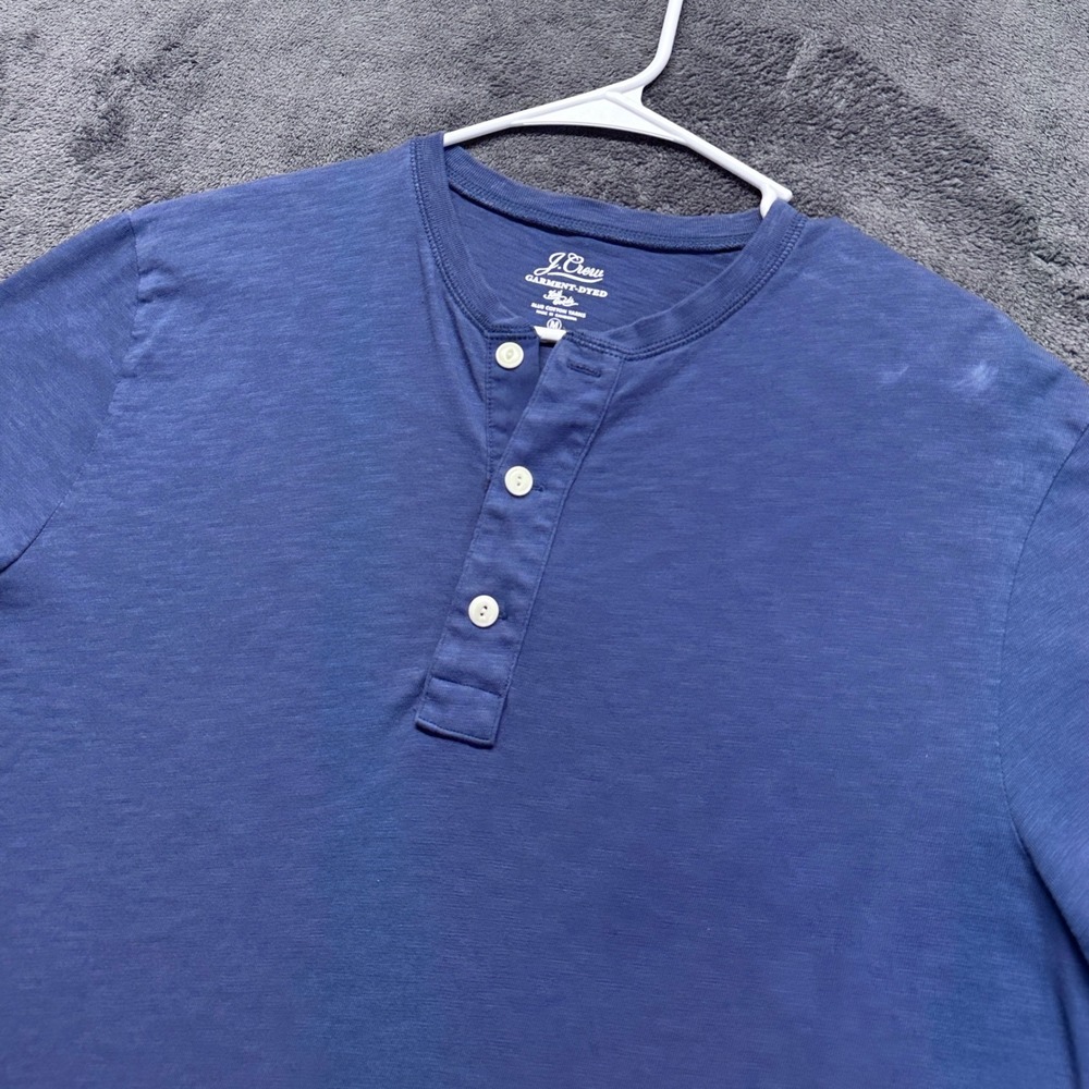 J.Crew Henley Shirt Mens Medium Blue Garment-Dyed Slub Cotton Short Sleeve